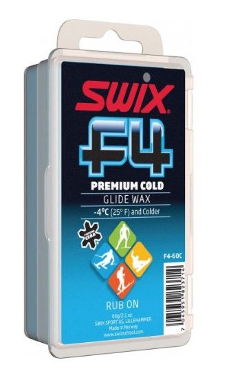 SWIX Парафин SWIX F4 COLD быстрого нанесения с пробкой, -4 C и холоднее, 60 г Артикул: F4-60C
