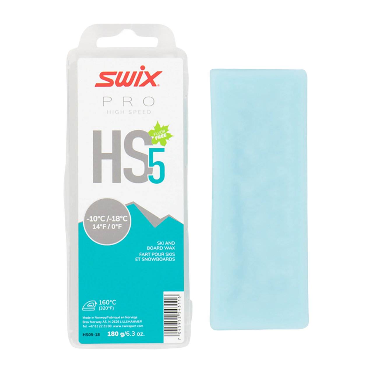 SWIX Парафин SWIX HS5 TURQUOISE -10/-18°C, 180 г Артикул: HS05-18