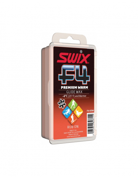 SWIX Парафин SWIX F4-60 Warm быстрого нанесения с пробкой, от -4°C и теплее, 60 г Артикул: F4-60W